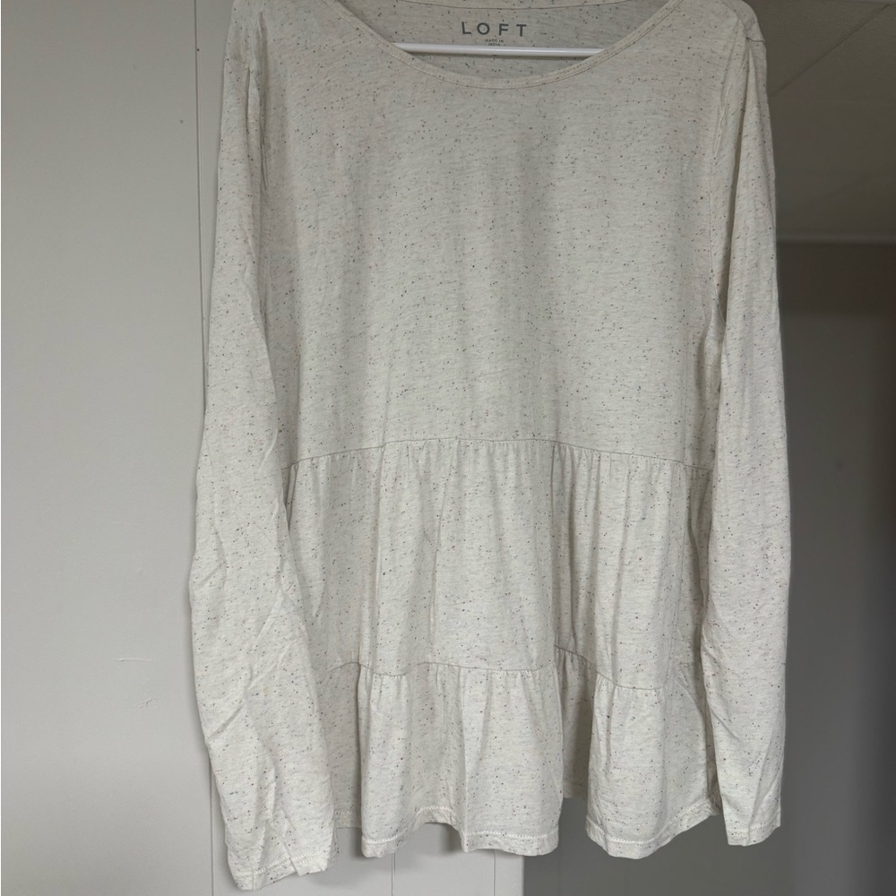 LOFT Cream Speckled Peplum Top